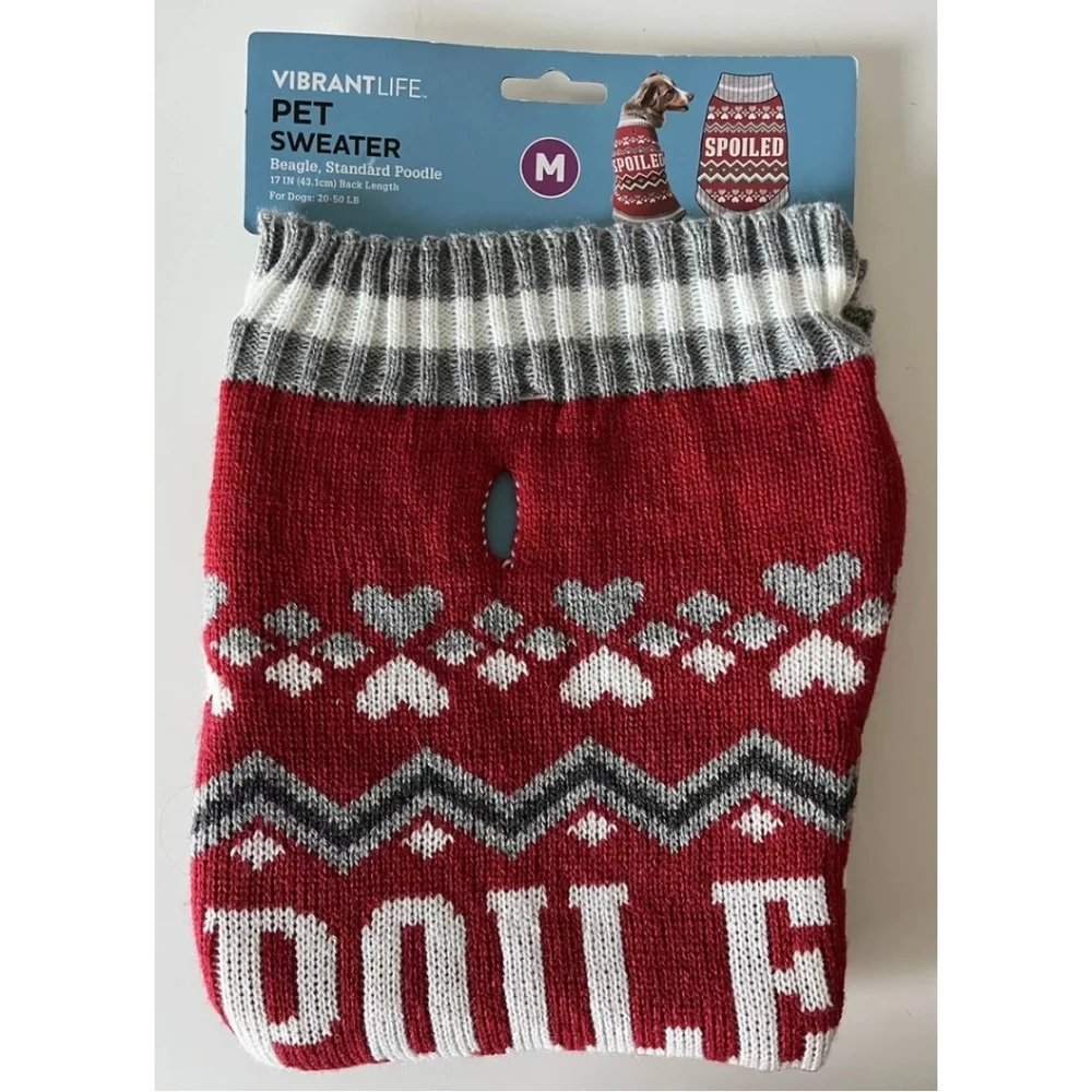 Spoiled Pooch Dog Sweater Animal Graphic Print Hearts Stripe Size Medium Cozy